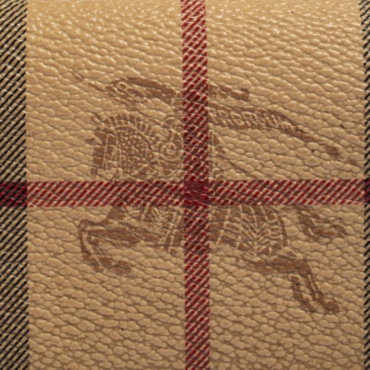 Pre Owned Burberry Beige/Brown Haymarket Check Coated Canvas and Leather Card Holder