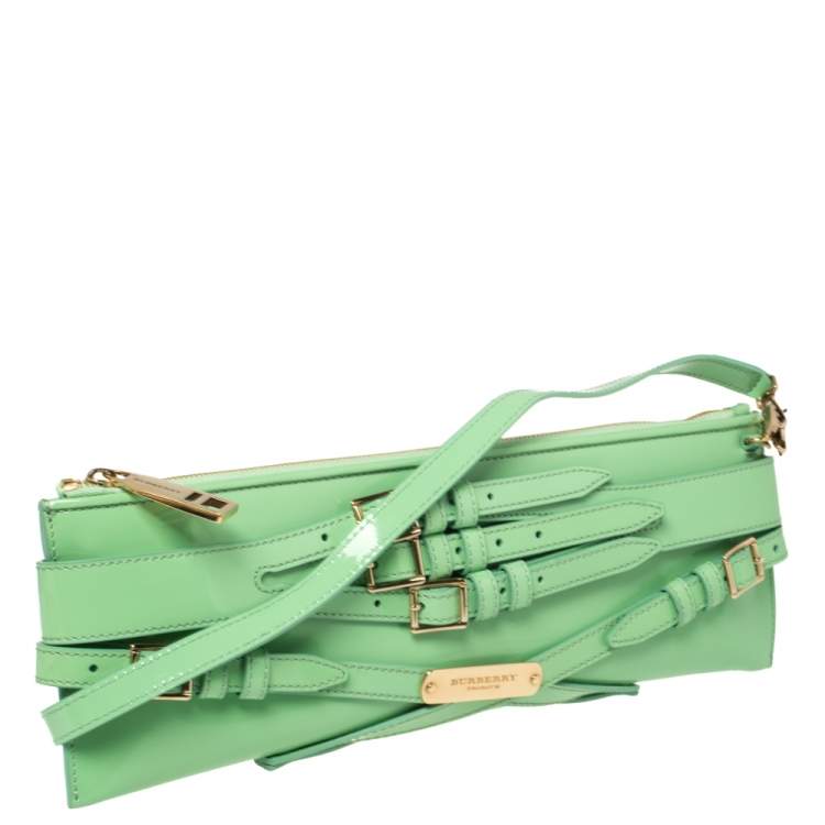 Pre Owned Burberry Green Patent Leather Bridle Parmoor Clutch