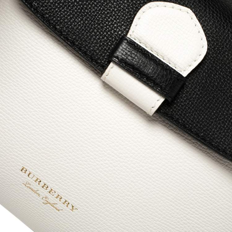 Pre Owned Burberry White/Black Leather and House Check Canvas Small Camberley Top Handle Bag