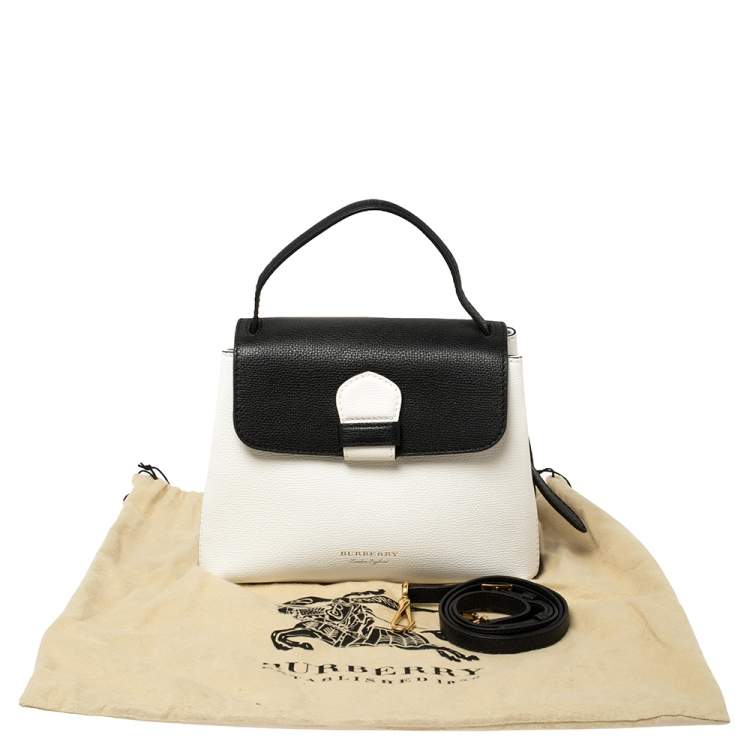 Pre Owned Burberry White/Black Leather and House Check Canvas Small Camberley Top Handle Bag