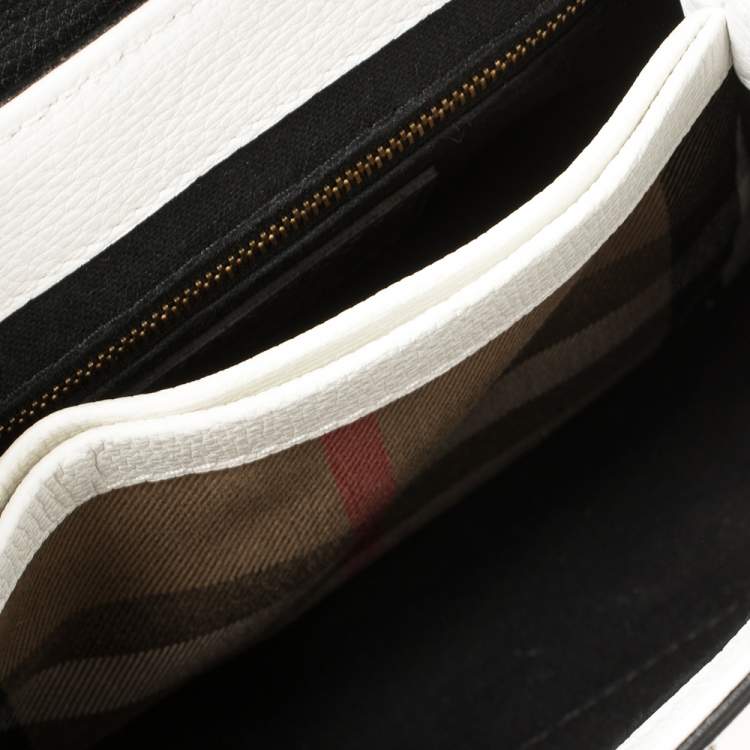 Pre Owned Burberry White/Black Leather and House Check Canvas Small Camberley Top Handle Bag