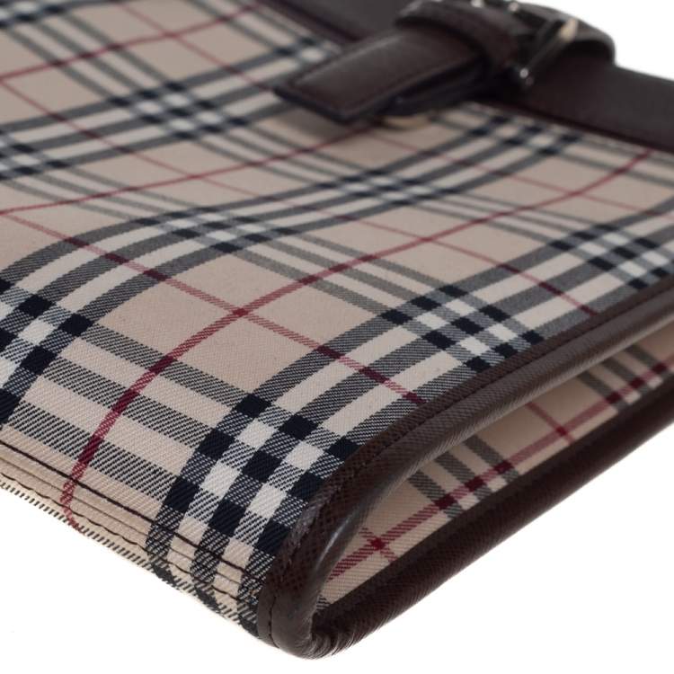 Pre Owned Burberry Brown/Beige House Check Fabric and Leather Messenger Bag