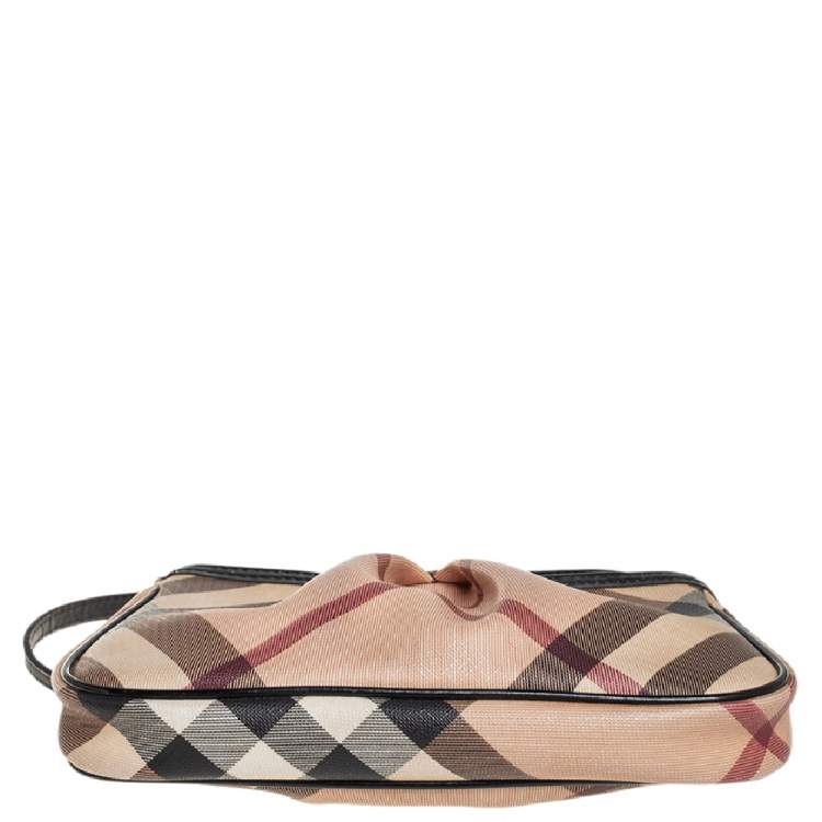 Pre Owned Burberry Beige/Black Nova Check PVC and Patent Leather Pochette Bag