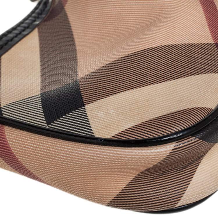 Pre Owned Burberry Beige/Black Nova Check PVC and Patent Leather Pochette Bag