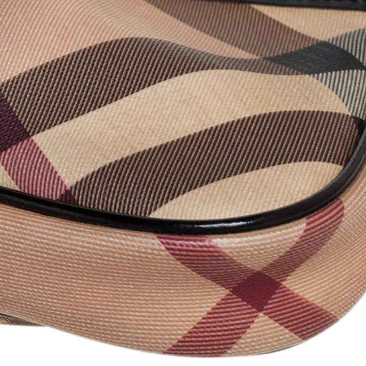 Pre Owned Burberry Beige/Black Nova Check PVC and Patent Leather Pochette Bag