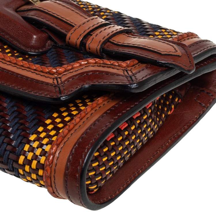 Pre Owned Burberry Multicolor Woven Leather Buckle Flap Clutch