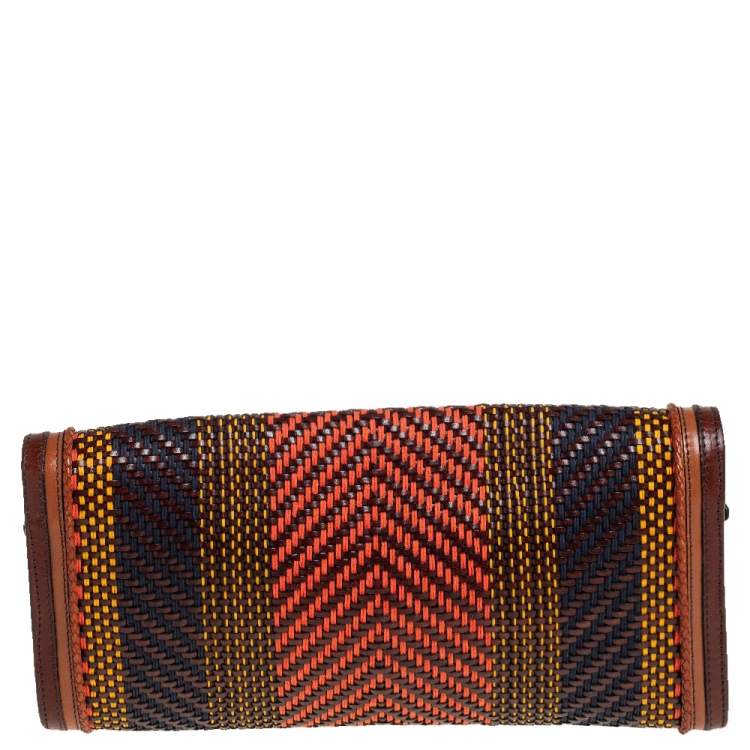 Pre Owned Burberry Multicolor Woven Leather Buckle Flap Clutch
