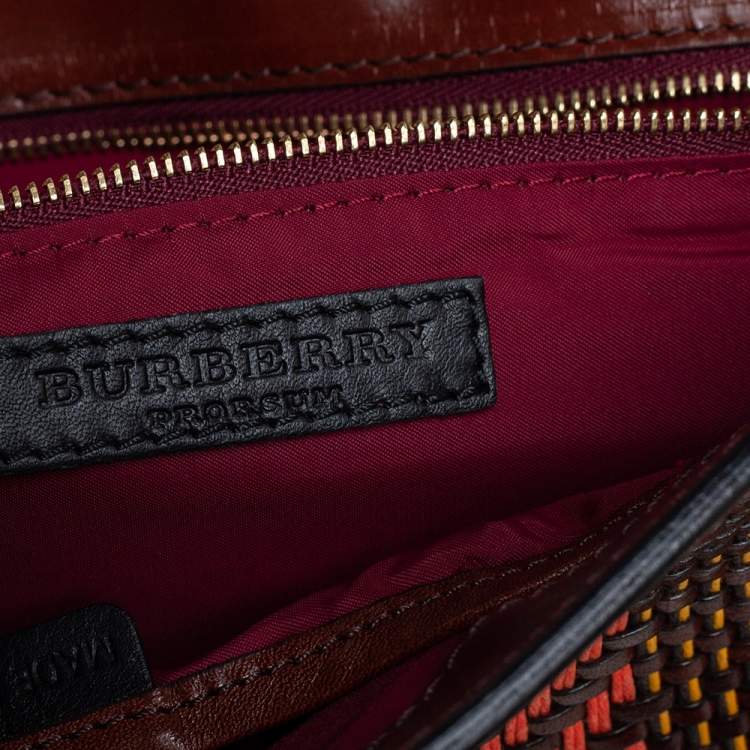 Pre Owned Burberry Multicolor Woven Leather Buckle Flap Clutch