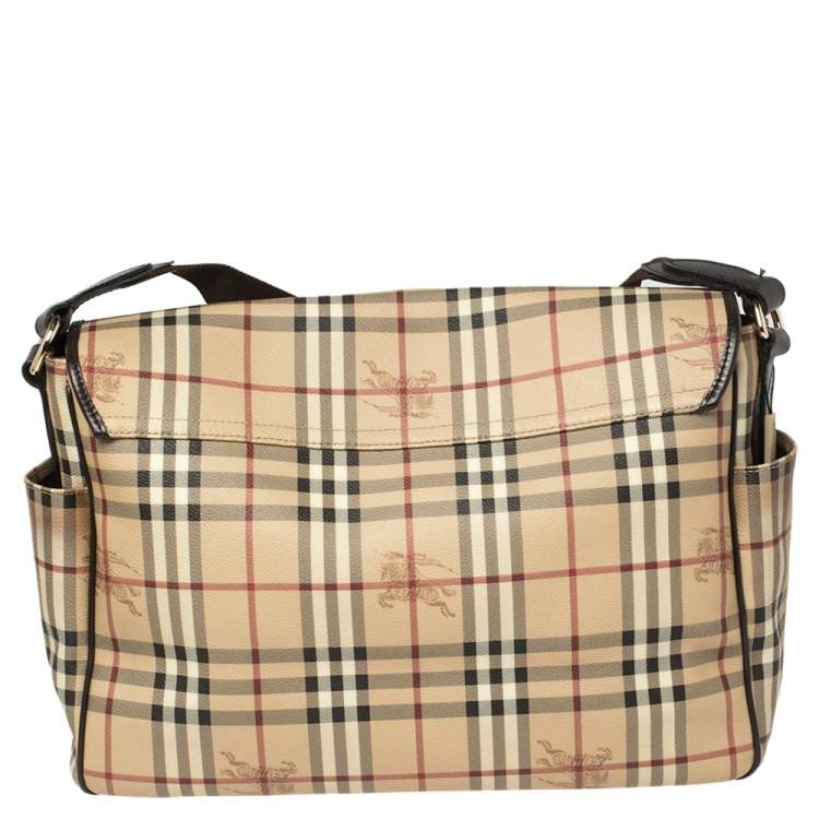 Pre Owned Burberry Beige Haymarket Check PVC and Leather Diaper Messenger Bag
