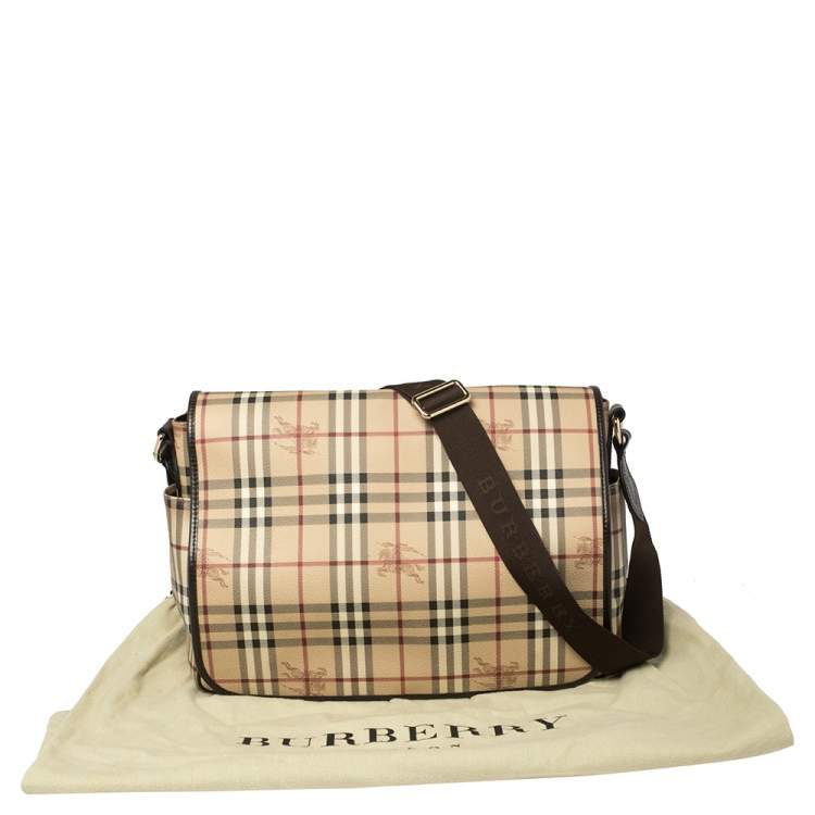 Pre Owned Burberry Beige Haymarket Check PVC and Leather Diaper Messenger Bag