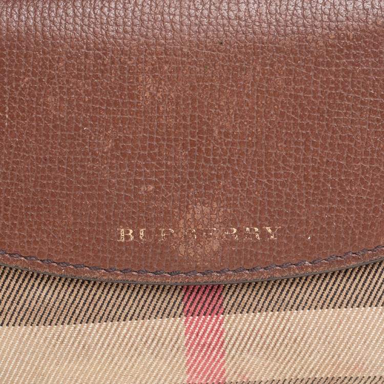 Pre Owned Burberry Brown House Check Fabric and Leather French Wallet