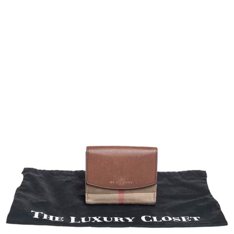 Pre Owned Burberry Brown House Check Fabric and Leather French Wallet