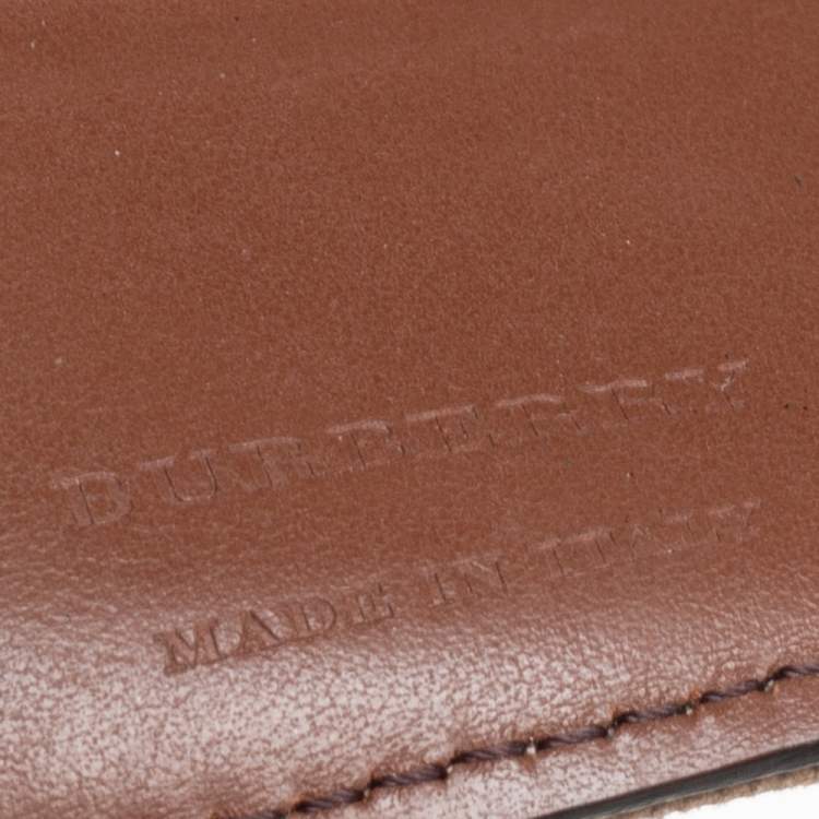 Pre Owned Burberry Brown House Check Fabric and Leather French Wallet