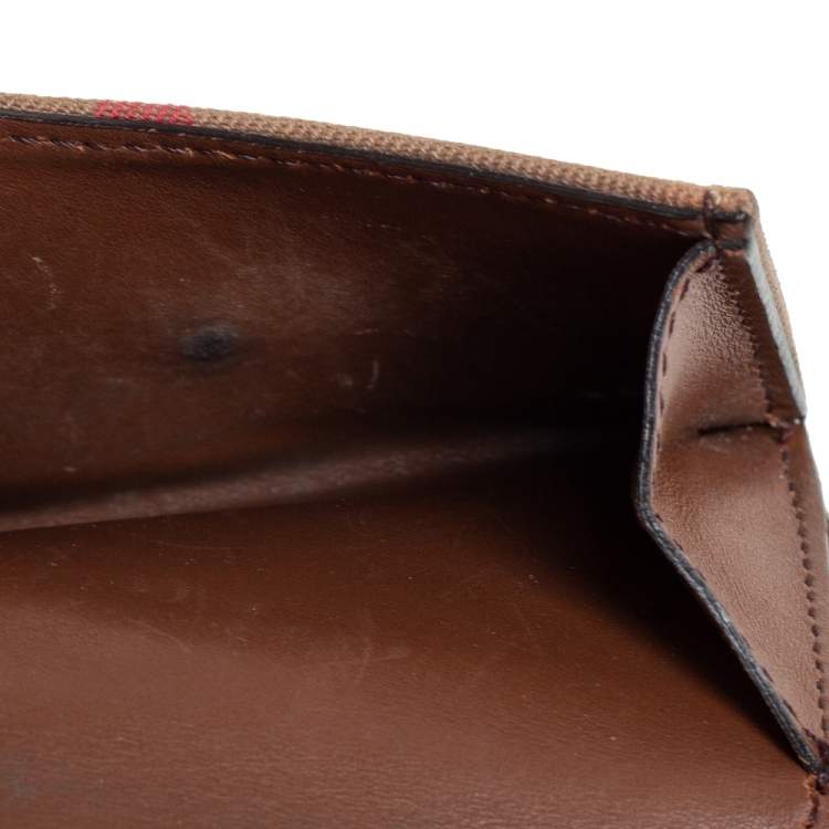 Pre Owned Burberry Brown House Check Fabric and Leather French Wallet