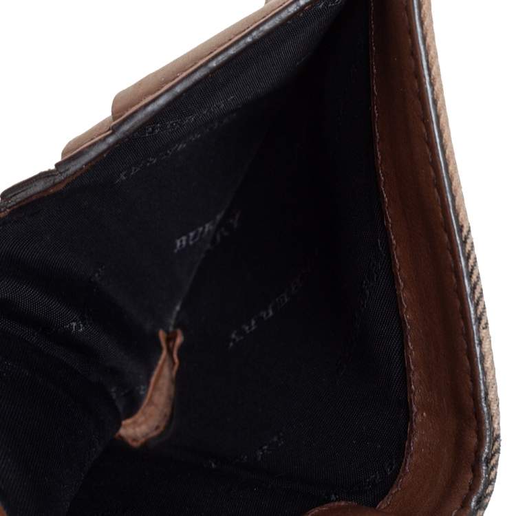 Pre Owned Burberry Brown House Check Fabric and Leather French Wallet