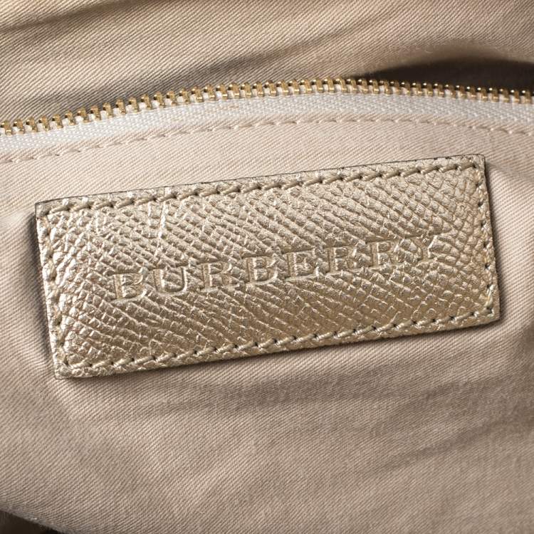 Pre Owned Burberry Beige/Gold Haymarket Check PVC and Leather Small Salisbury Tote