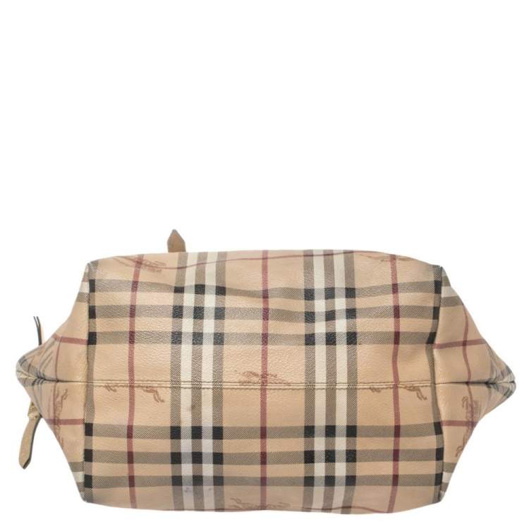 Pre Owned Burberry Beige/Gold Haymarket Check PVC and Leather Small Salisbury Tote