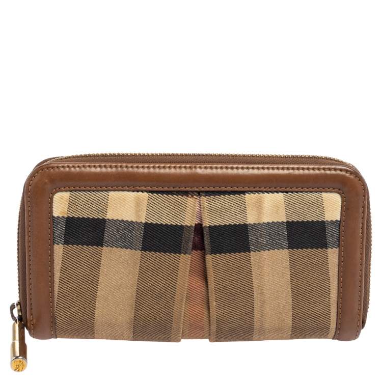 Burberry Beige/Brown House Check Canvas and Leather Zip Around Wallet  Burberry | TLC