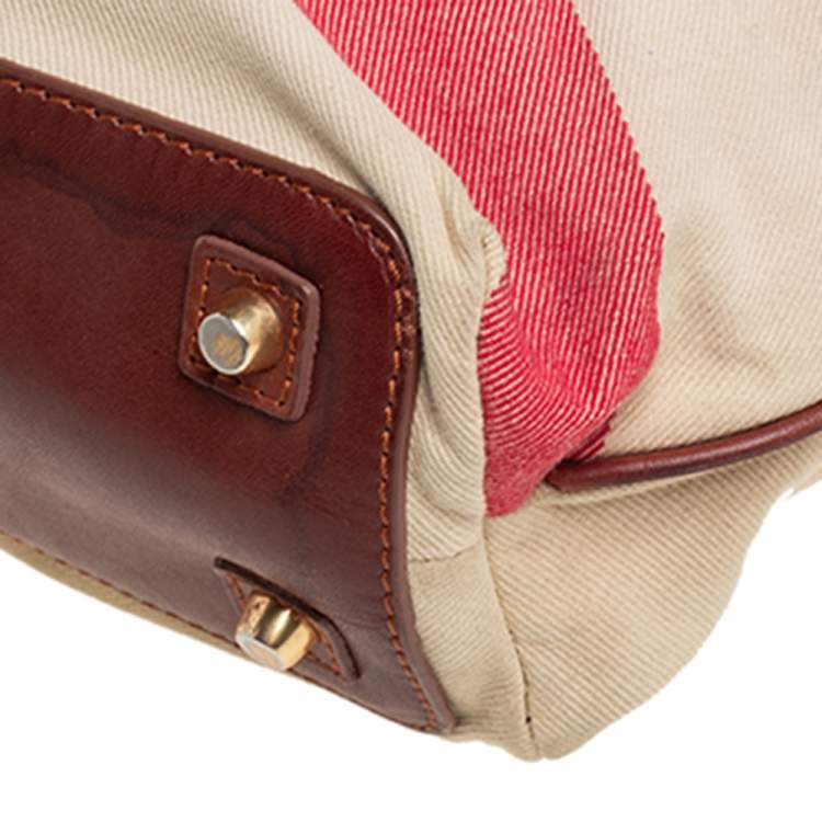 Pre Owned Burberry Beige House Check Canvas and Leather Trim Shopper Tote