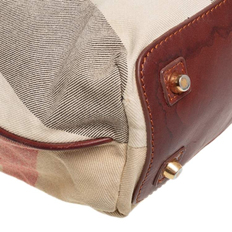 Pre Owned Burberry Beige House Check Canvas and Leather Trim Shopper Tote