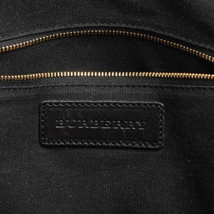 Pre Owned Burberry Black/Beige House Check Fabric and Leather Orchard Bowling Bag