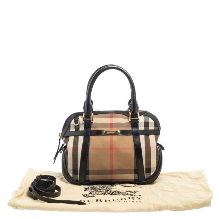 Pre Owned Burberry Black/Beige House Check Fabric and Leather Orchard Bowling Bag