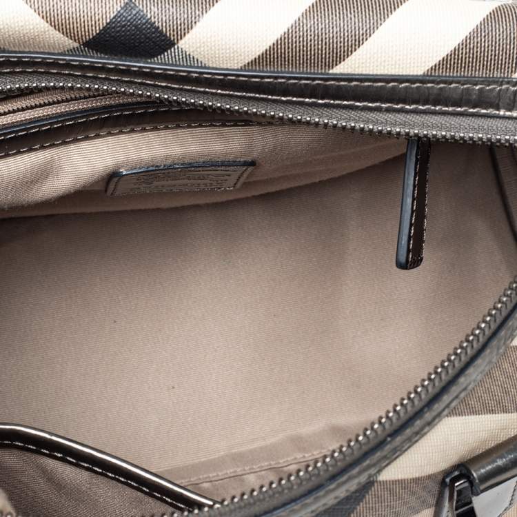 Pre Owned Burberry Beige Nova Check Coated Canvas And Patent Leather Chester Boston Bag