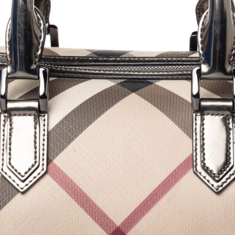 Pre Owned Burberry Beige Nova Check Coated Canvas And Patent Leather Chester Boston Bag