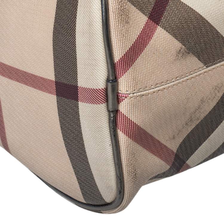 Pre Owned Burberry Beige Nova Check Coated Canvas And Patent Leather Chester Boston Bag