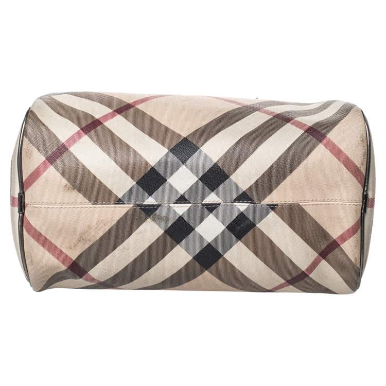 Pre Owned Burberry Beige Nova Check Coated Canvas And Patent Leather Chester Boston Bag