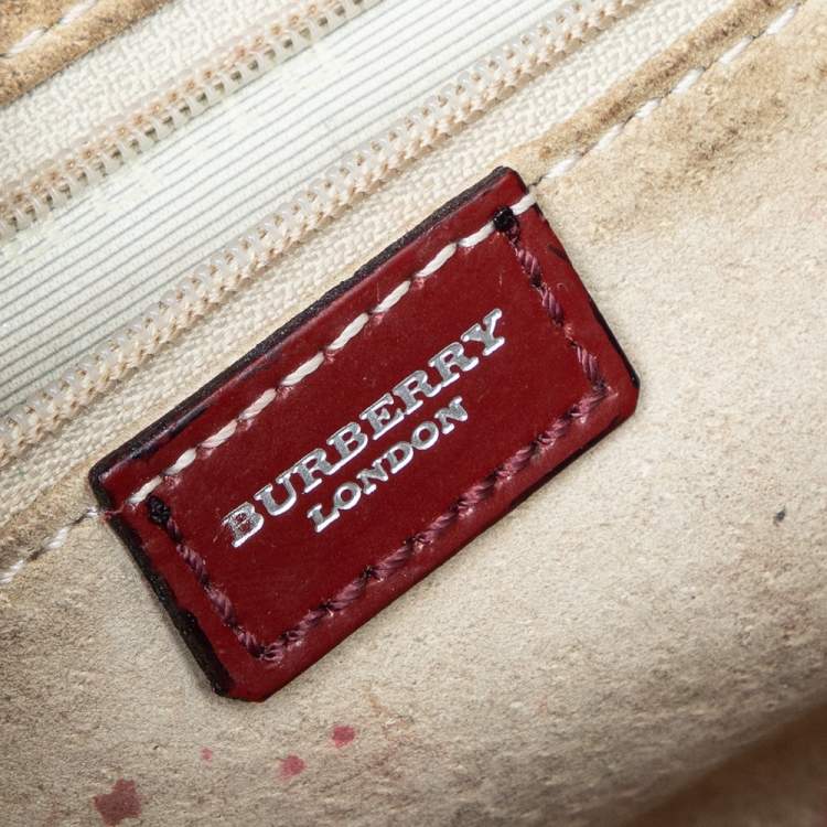 Pre Owned Burberry Beige Haymarket Check Coated Canvas Top Zip Wristlet Clutch