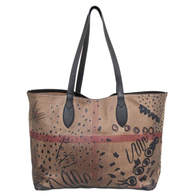 مملوكة مسبقًا Burberry Brown Classic Canvas Medium Reversible Doodle Shopper Tote