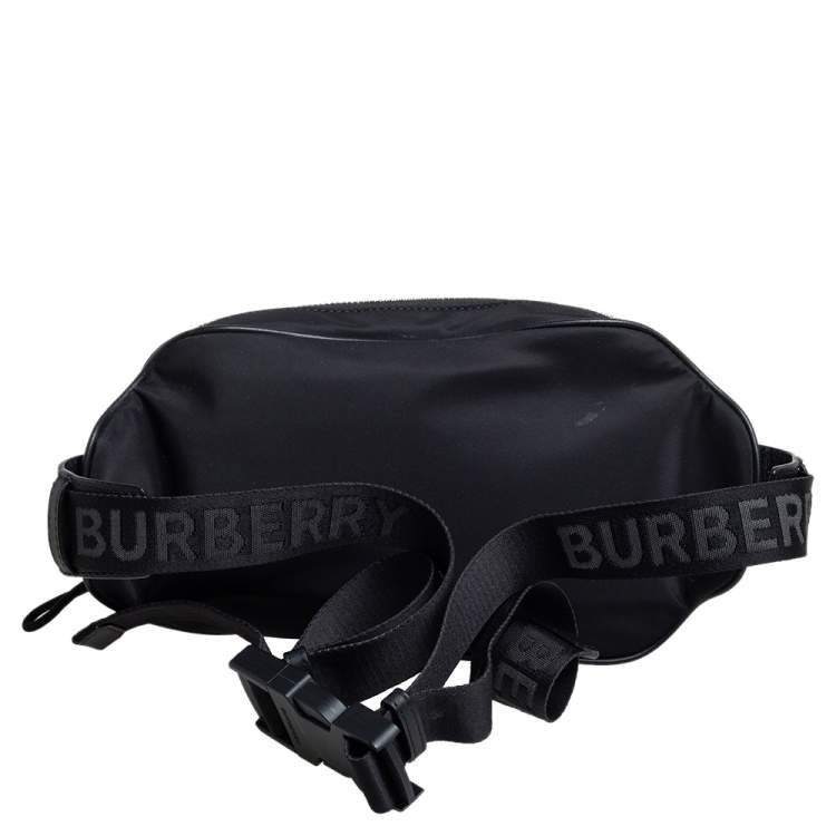 Pre Owned Burberry Black Logo Print Nylon and Leather Bum Belt Bag 