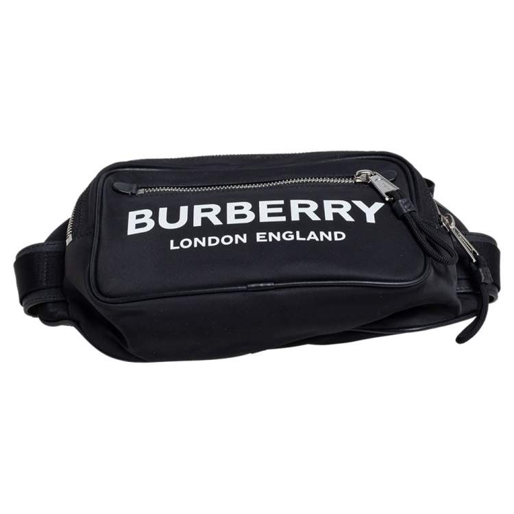 Pre Owned Burberry Black Logo Print Nylon and Leather Bum Belt Bag 