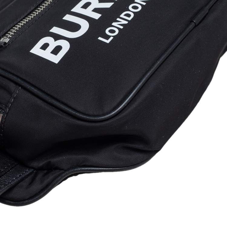 Pre Owned Burberry Black Logo Print Nylon and Leather Bum Belt Bag 