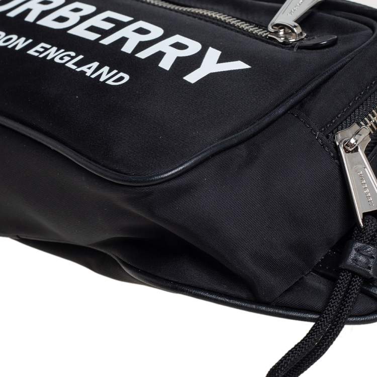 Pre Owned Burberry Black Logo Print Nylon and Leather Bum Belt Bag 