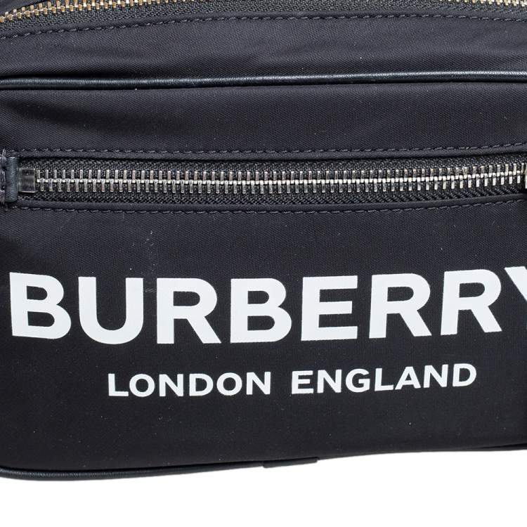 Pre Owned Burberry Black Logo Print Nylon and Leather Bum Belt Bag 