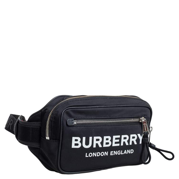 Pre Owned Burberry Black Logo Print Nylon and Leather Bum Belt Bag 