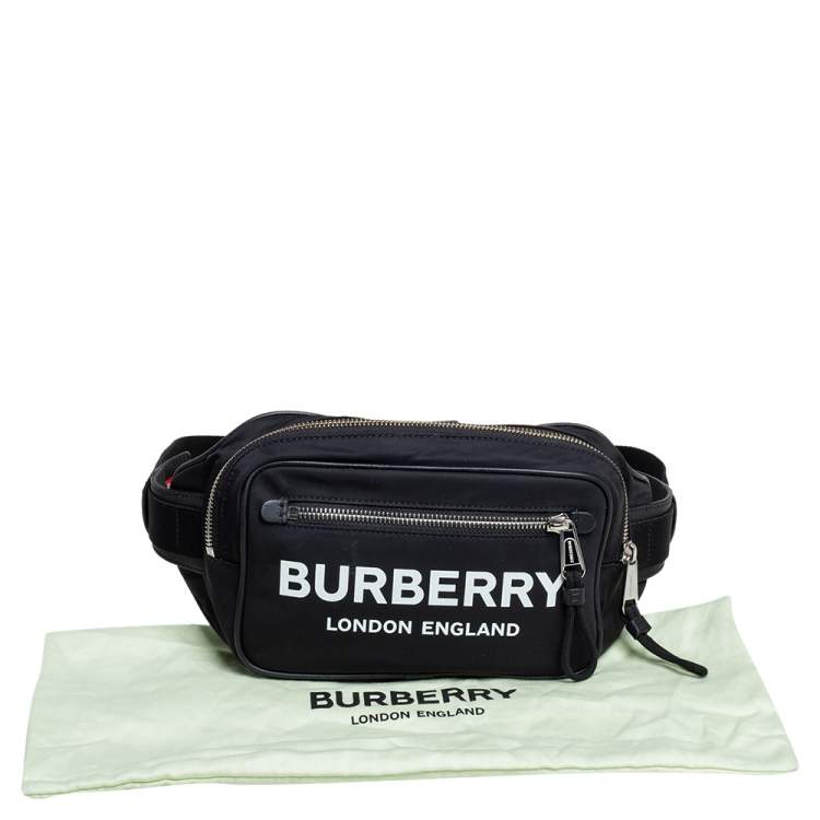 Pre Owned Burberry Black Logo Print Nylon and Leather Bum Belt Bag 