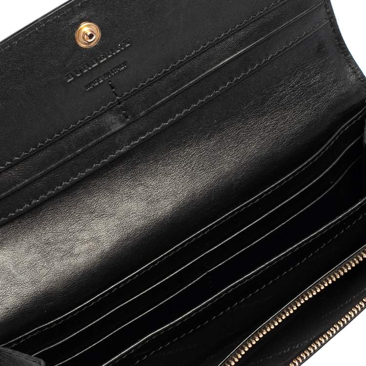 Burberry Black Nylon and Leather Flap Continental Wallet Burberry