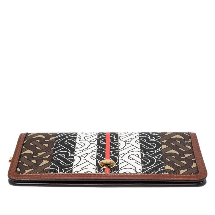 Pre Owned Burberry Brown TB Monogram Coated Canvas and Leather Rowe Wallet on Chain