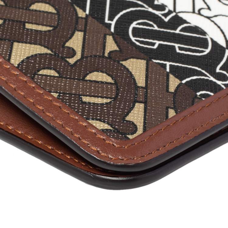 Pre Owned Burberry Brown TB Monogram Coated Canvas and Leather Rowe Wallet on Chain