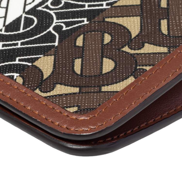 Pre Owned Burberry Brown TB Monogram Coated Canvas and Leather Rowe Wallet on Chain