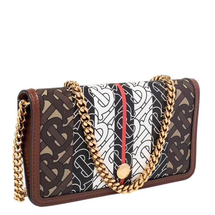 Pre Owned Burberry Brown TB Monogram Coated Canvas and Leather Rowe Wallet on Chain