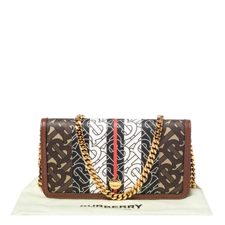 Pre Owned Burberry Brown TB Monogram Coated Canvas and Leather Rowe Wallet on Chain