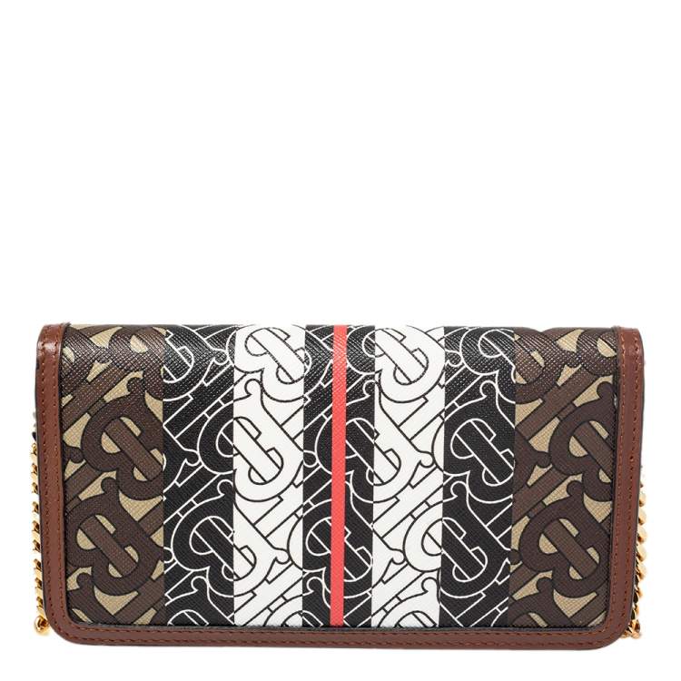 Pre Owned Burberry Brown TB Monogram Coated Canvas and Leather Rowe Wallet on Chain
