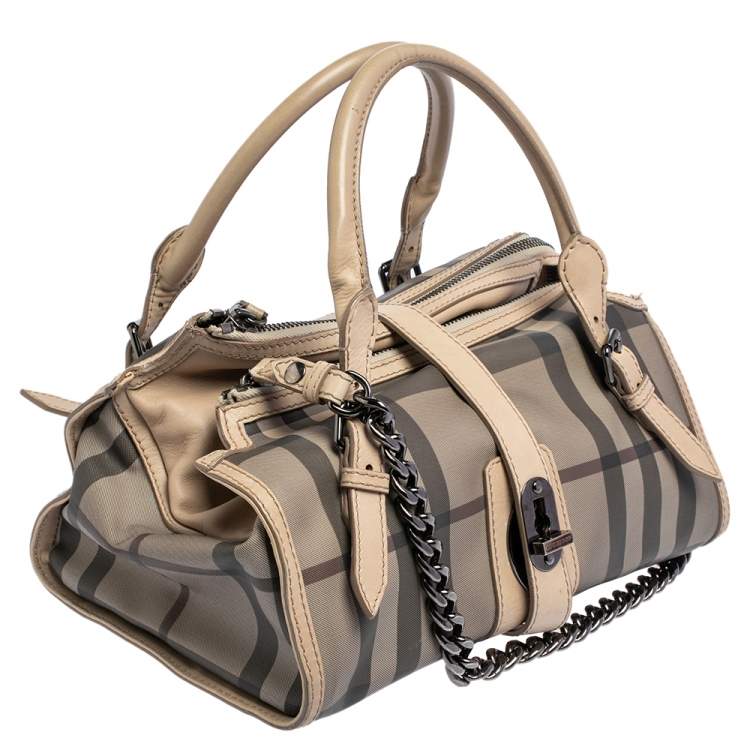 Pre Owned Burberry Multicolor Smoked Check PVC Chain Detail Bartow Bowling Bag