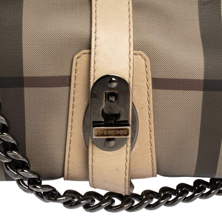Pre Owned Burberry Multicolor Smoked Check PVC Chain Detail Bartow Bowling Bag