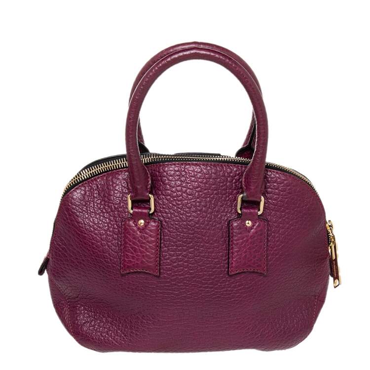 Pre Owned Burberry Burgundy Leather Orchard Bowling Bag