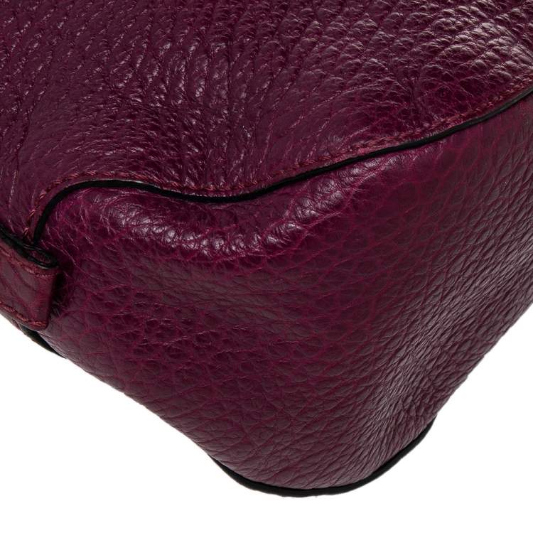 Pre Owned Burberry Burgundy Leather Orchard Bowling Bag